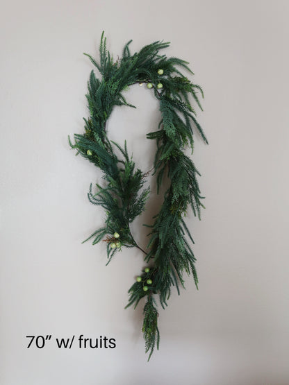 Real Touch Norfolk Pine Garland Extra Full Winter Holiday Home Decor Christmas Home Decor Artificial Garland with Berries