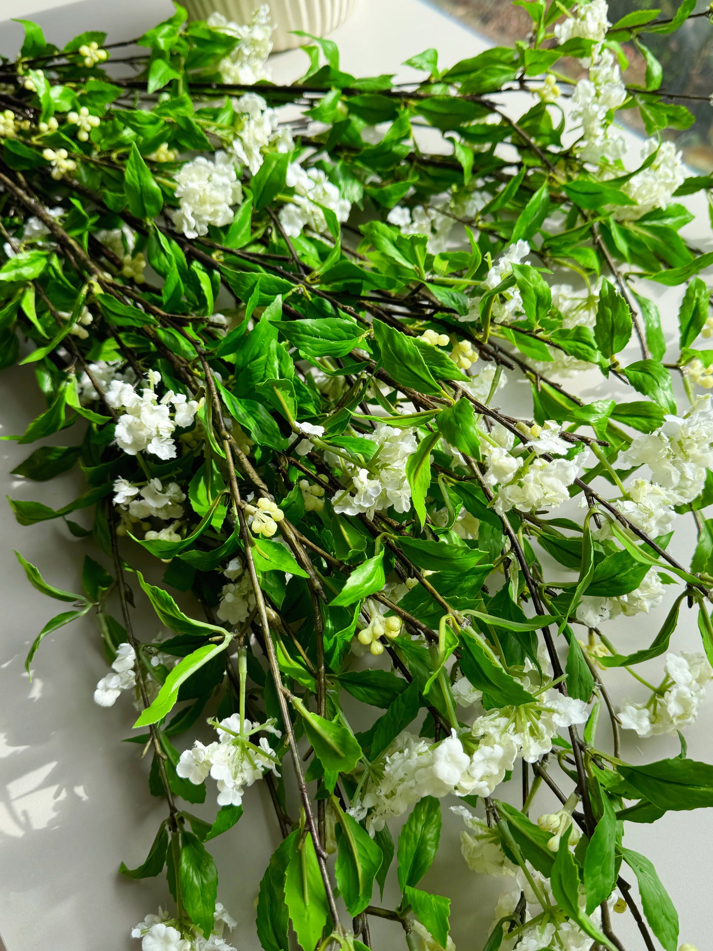 39" Snow Willow Branch with Blossoms and Leaves