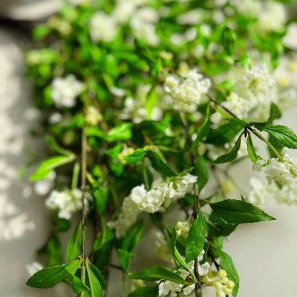 39" Artificial Blossom Branch with Buds, Snow Willow Long Branch with Leaves, Faux Spring Blossom Stem, Home Decor Gift Wedding Centerpiece