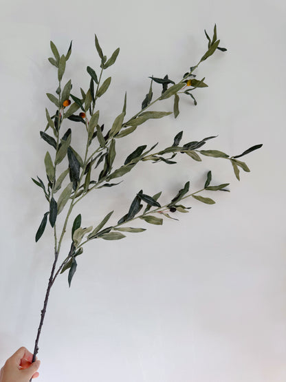 44" Grey-Green Olive Leaf Branch