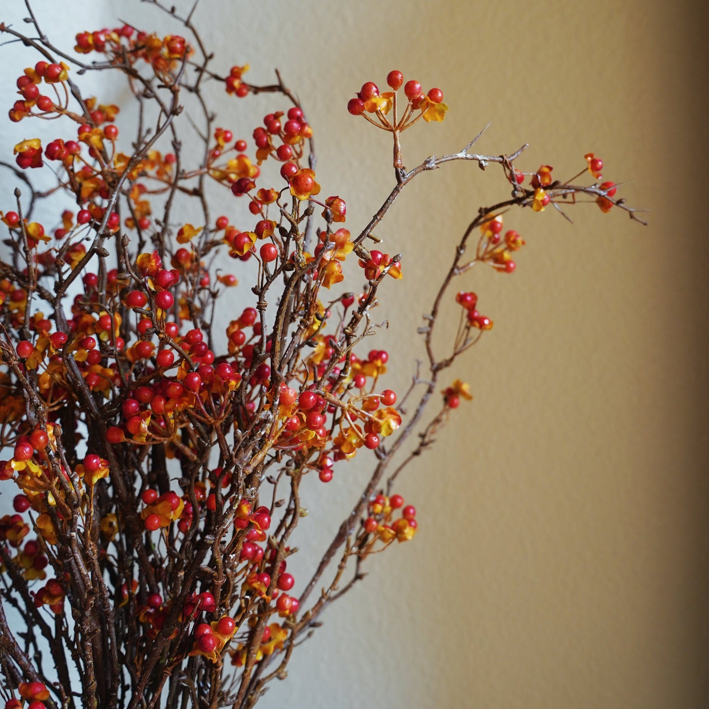 Artificial realistic red winterberry branch fall winter home decor faux branch with berries