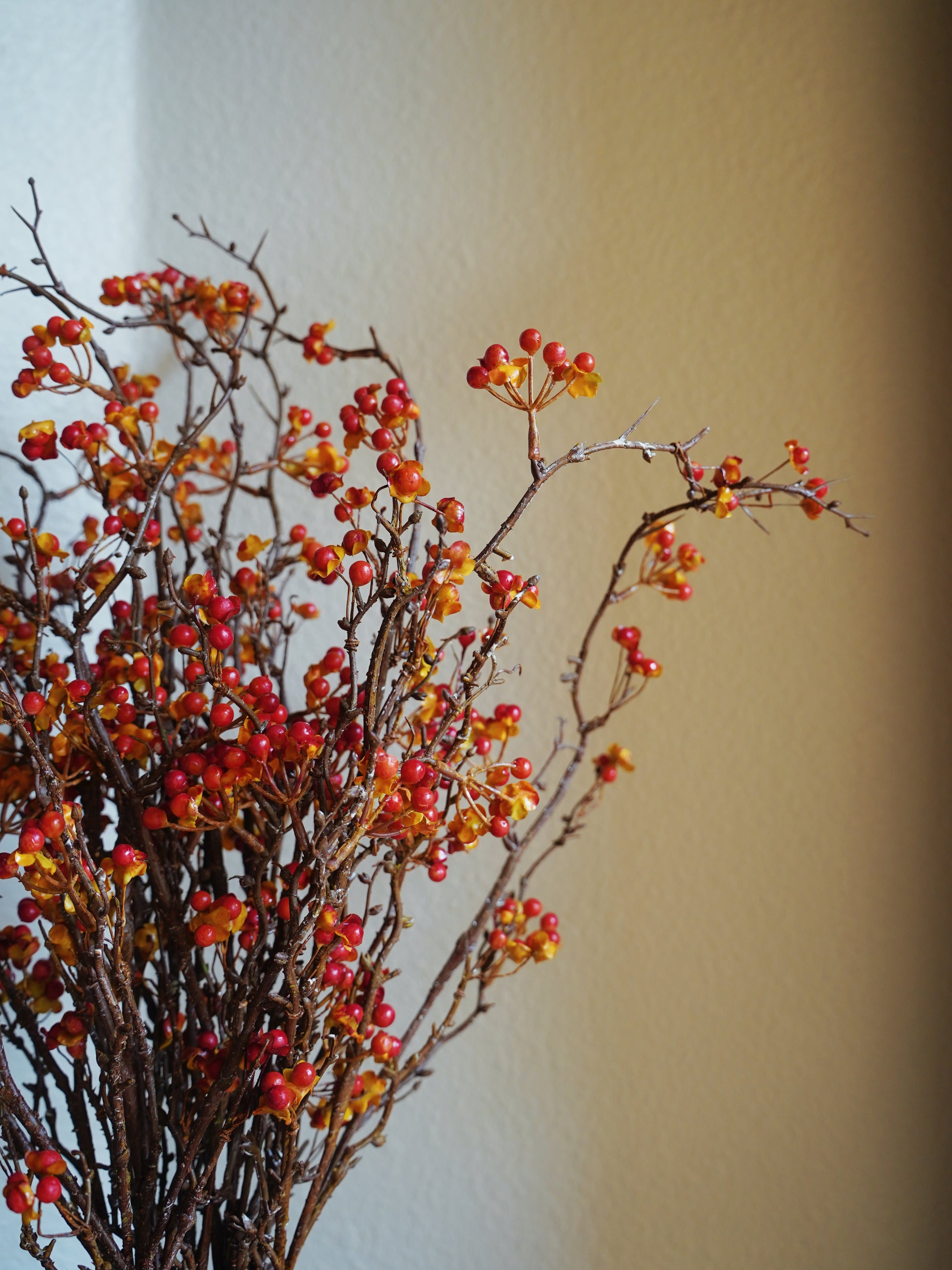 Artificial realistic red winterberry branch fall winter home decor faux branch with berries