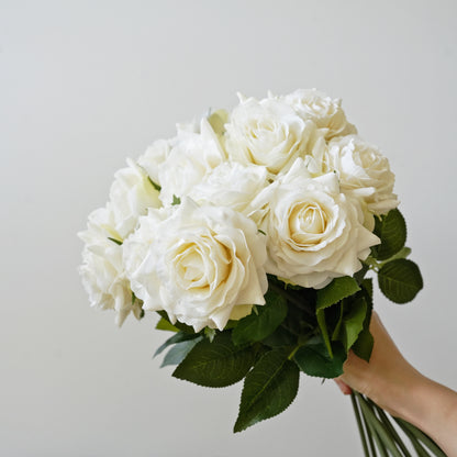 Stunning Artificial Real Touch Rose Bouquet Realistic Faux Roses Fake Flowers for Gifting for Home Decor Valentine's Day Gift Birthday Gift Flower Bouquet in White Roses