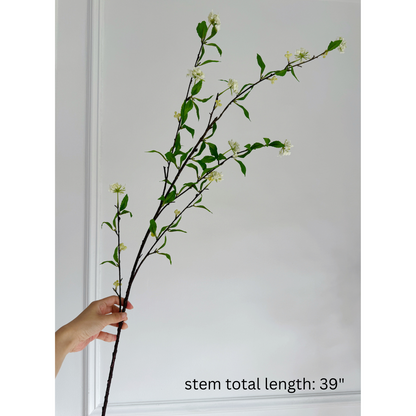 39" Artificial Blossom Branch with Buds, Snow Willow Long Branch with Leaves, Faux Spring Blossom Stem, Home Decor Gift Wedding Centerpiece